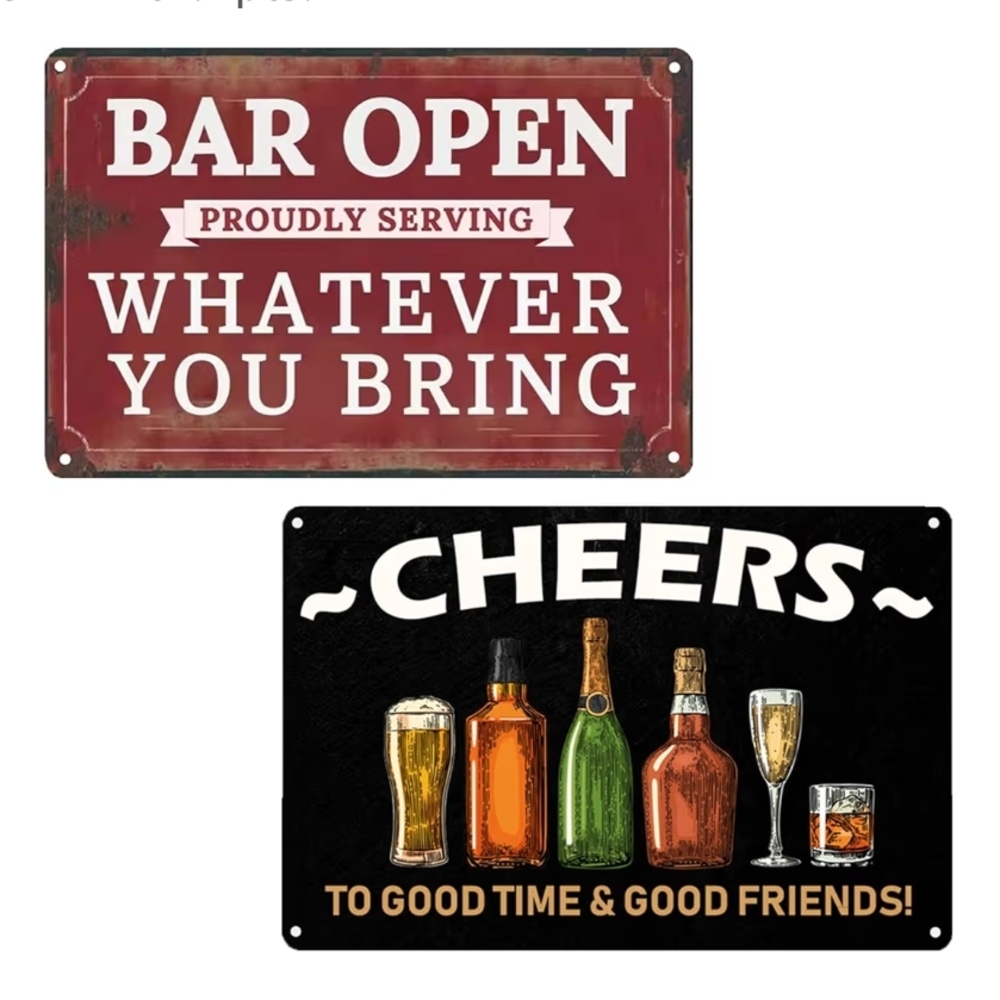 Set Of 2 Retro Bar Sign Set - Red and Black